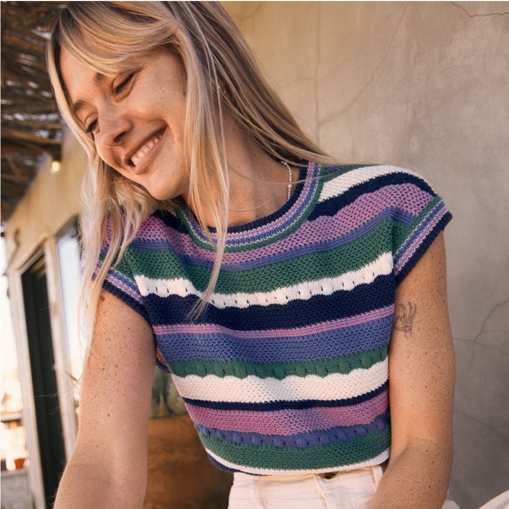 Rory Stripe Open Knit Sweater Vest